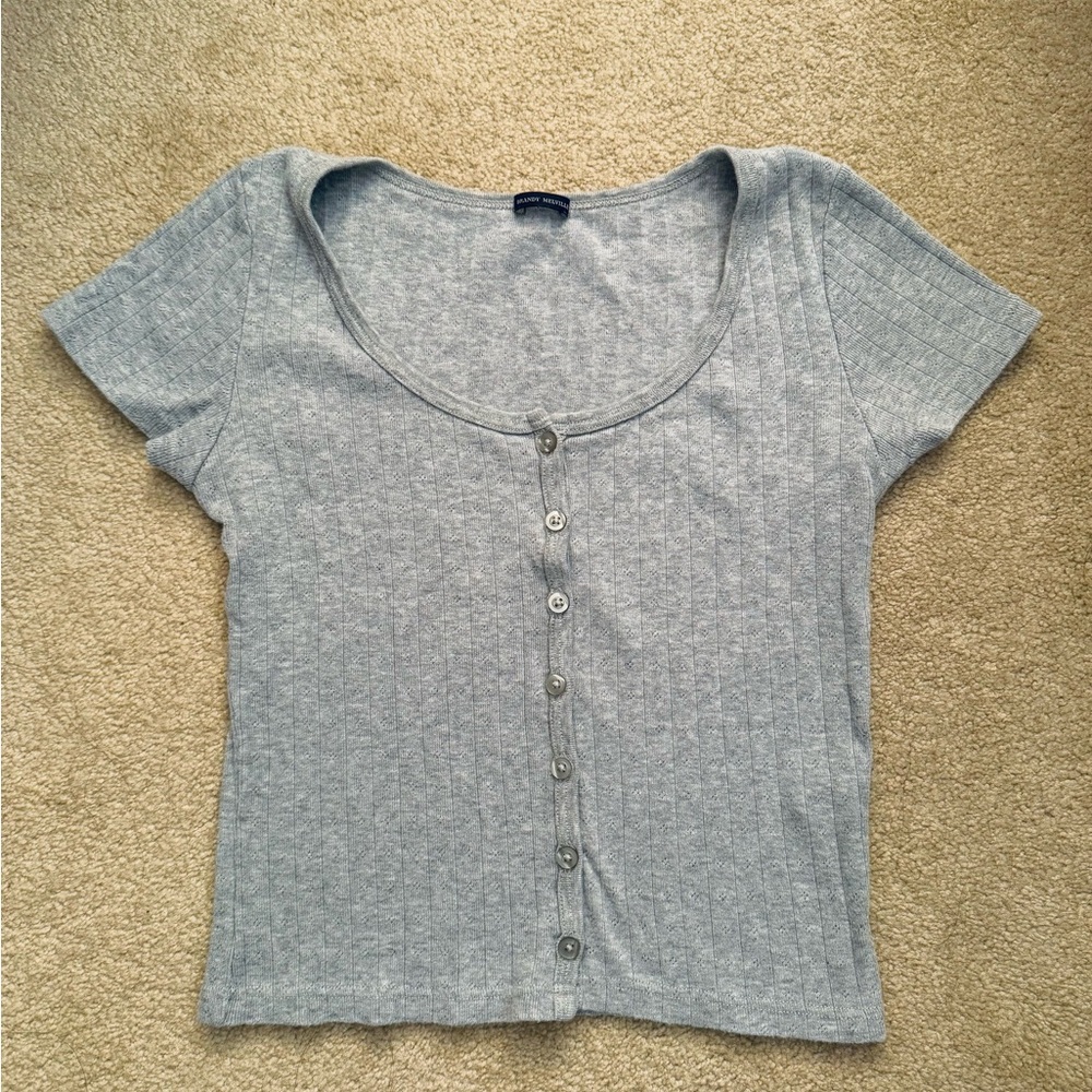 Brandy Melville Grey short sleeve button tee (one size)